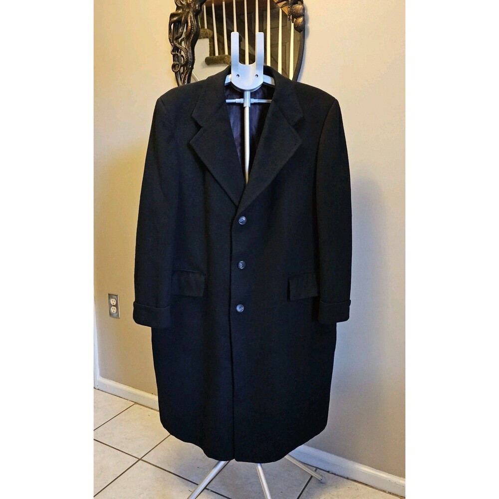 Vintage 80s 90s Cashmere Overcoat Monte Cristo Mens XL USA Black Long Trench Mob